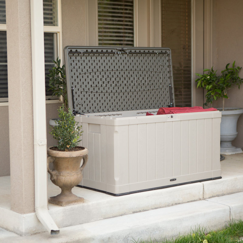 Tan and Brown Lockable 116 Gallon Plastic Deck Box