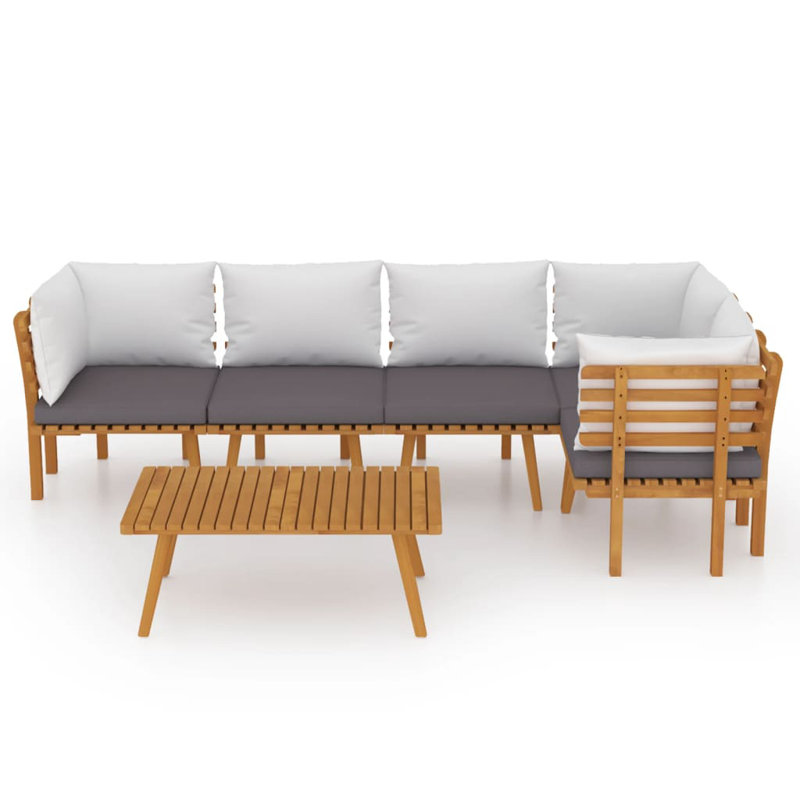 Ensemble de salon de jardin en bois d'acacia massif avec coussins d'extérieur gris foncé et coussins blancs