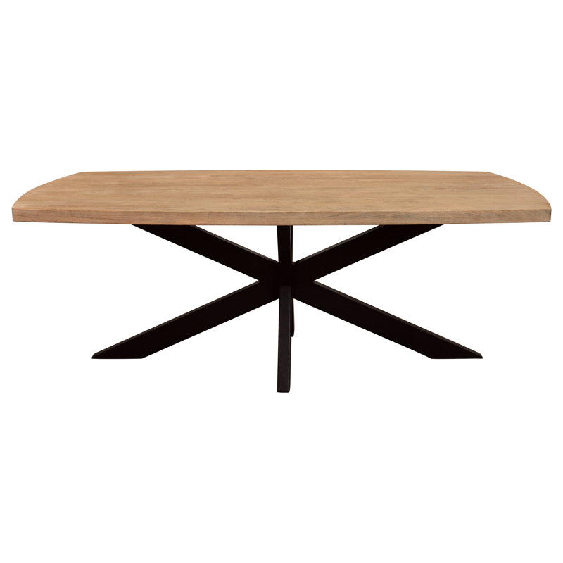 Aryhanna Solid Wood Top Metal Base Dining Table, Natural Wood