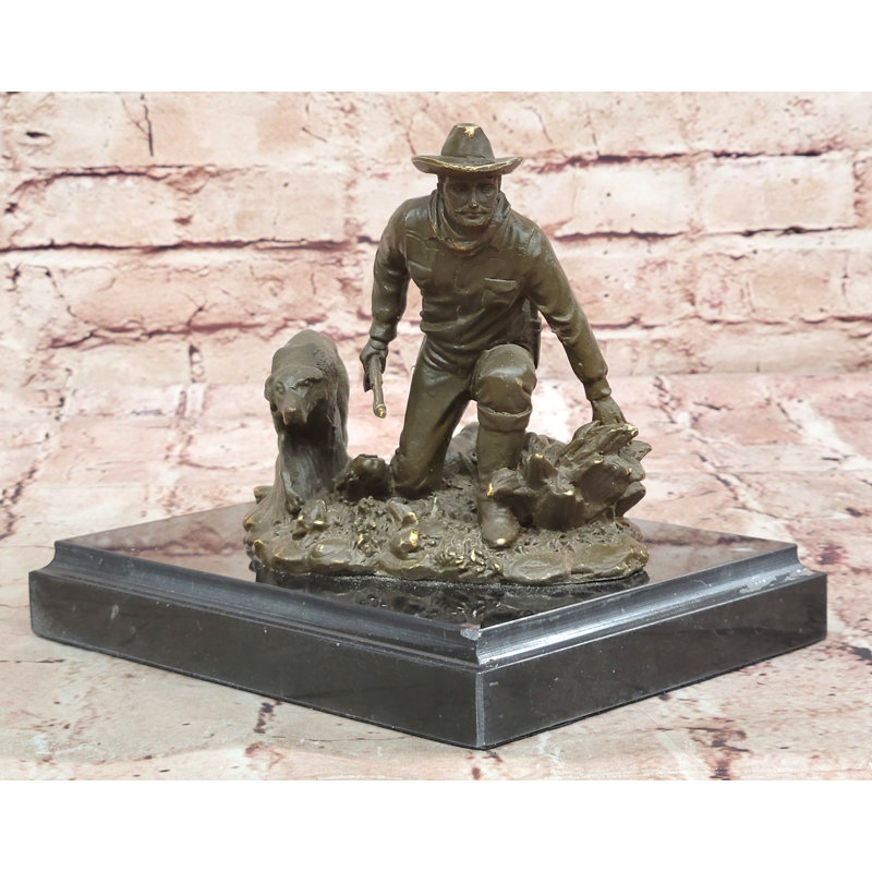 Chasseur avec chien, sculpture en bronze - art de scène de chasse de la faune par Milo