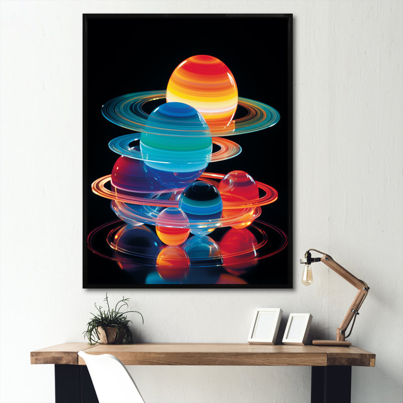 Planète saturne cosmique - Art mural, Cadre simple noir, H 40 po x l 30 po x P 1,5 po