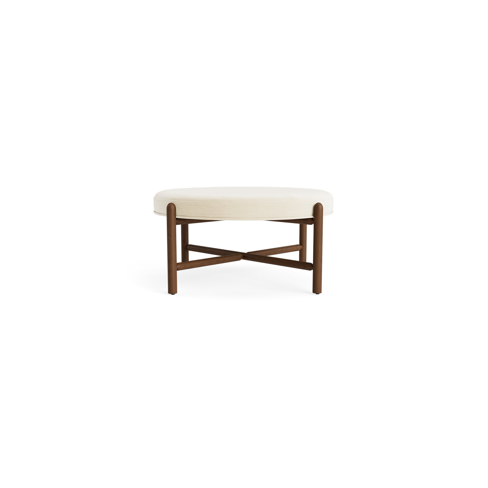 Vane 36" Round Ottoman, Cream, Walnut
