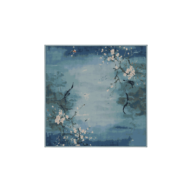 Machine Washable Blue Area Rug, Square 7'