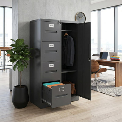 Armoire de rangement 53 po avec 4 tiroirs et tablette réglable, noir mat