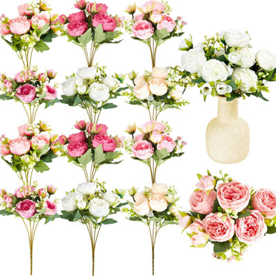 12 faisceaux de pivoines artificielles en soie Bouquet de fausses pivoines Faux pivoines Bouquets de fleurs artificielles pour vase Arrangements floraux Décoration de table de mariage (coloré)