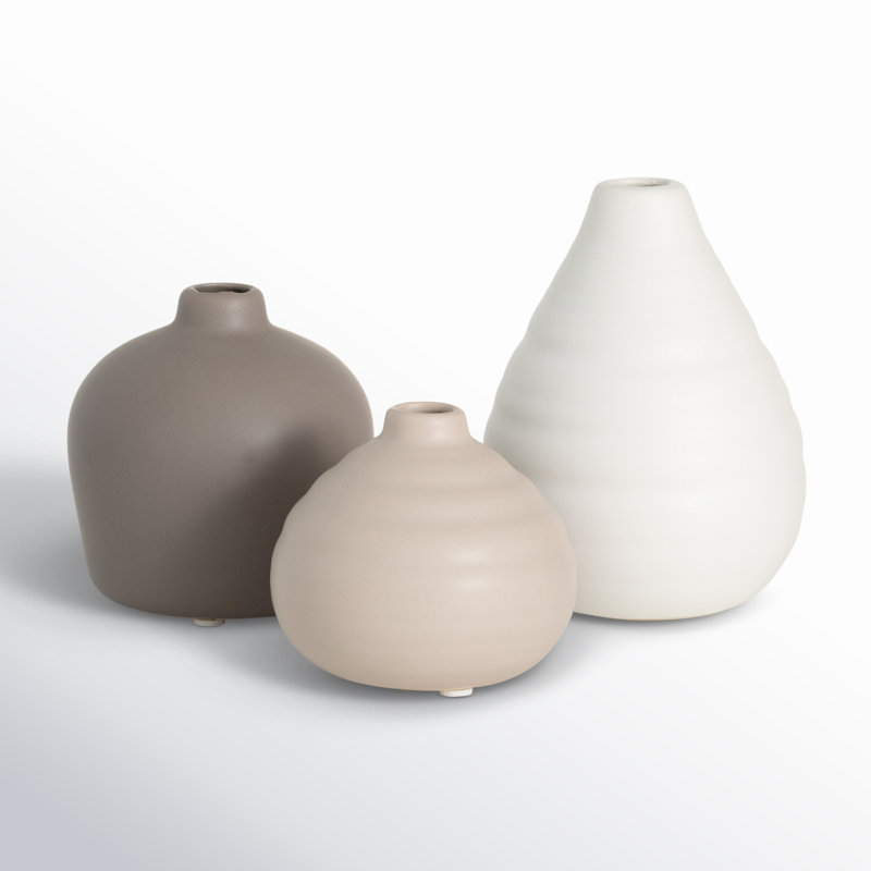 Riza Ceramic Table Vase, Matte Neutral
