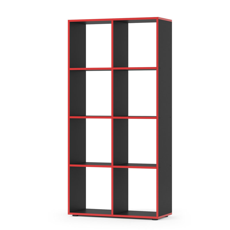 Bhaven 143 cm H x 72 cm W Bookcase, Black/Red
