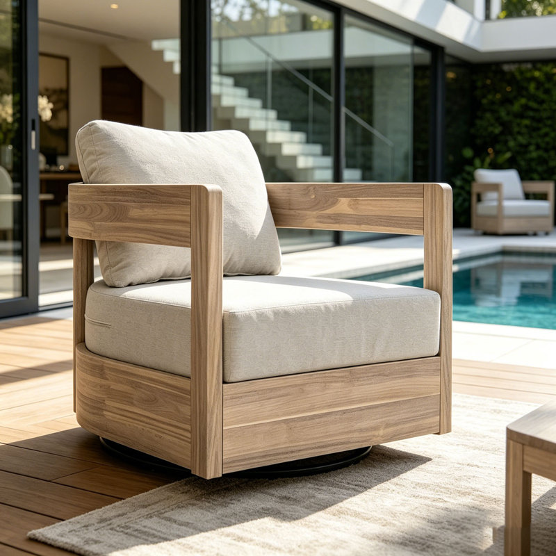 Fauteuil club d'extérieur pivotant en bois, Blanc clair