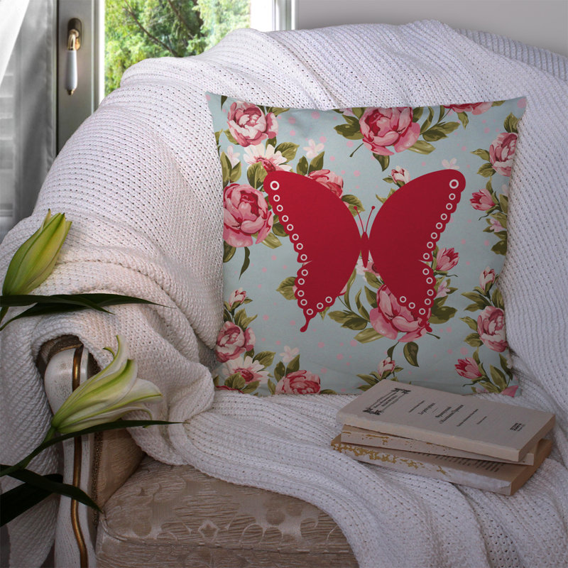 Butterfly Floral Outdoor Reversible Throw Pillow, 14" H x 14" W x 4" D