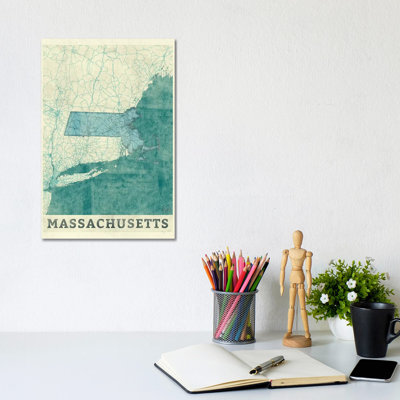 Massachusetts Map by Hubert Roguski - Wrapped Canvas Painting