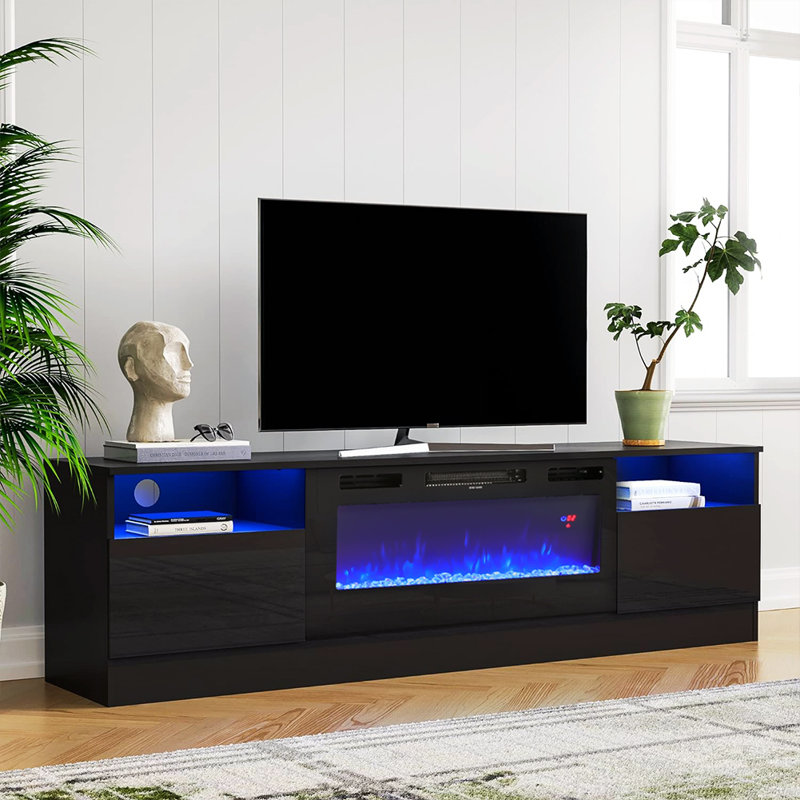 Metro Lane 178 cm W Black Electric TV Stand with 5000 BTU