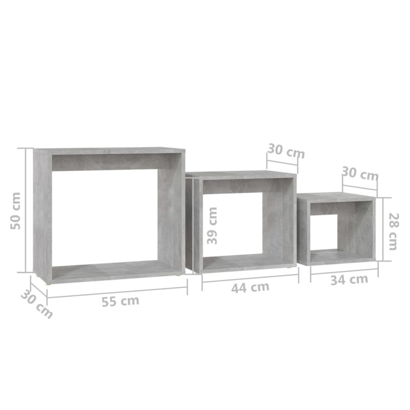 Glynna Floor Shelf Nesting Tables, Concrete Grey, Concrete Grey