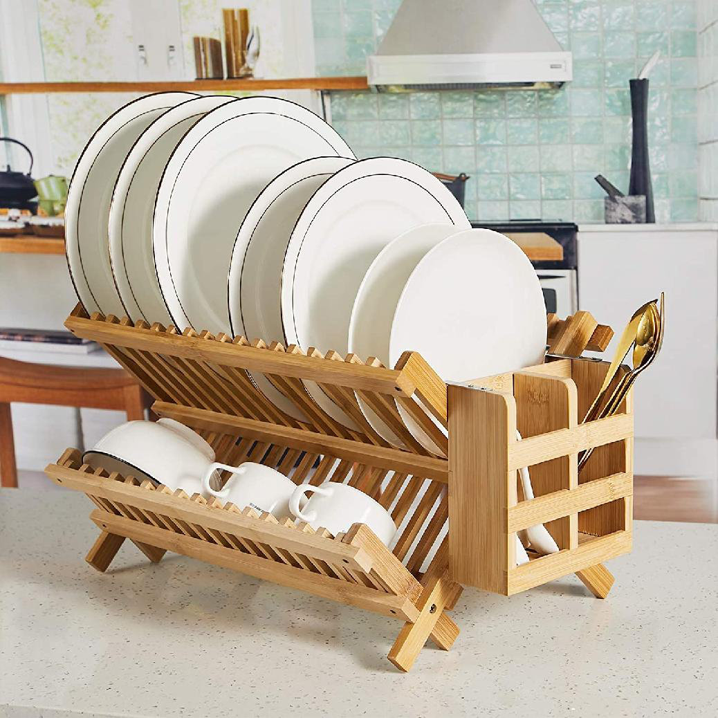 Home Basics Bamboo Foldable Dish Drainer
