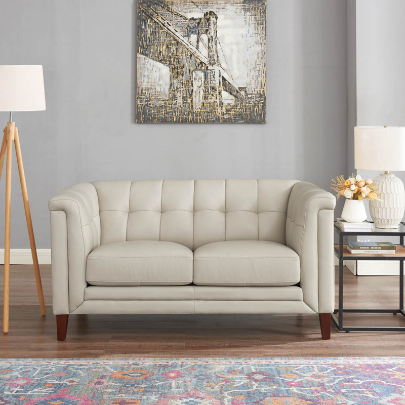 Colturo Gabia 61.5'' Genuine Leather Loveseat, Vanilla
