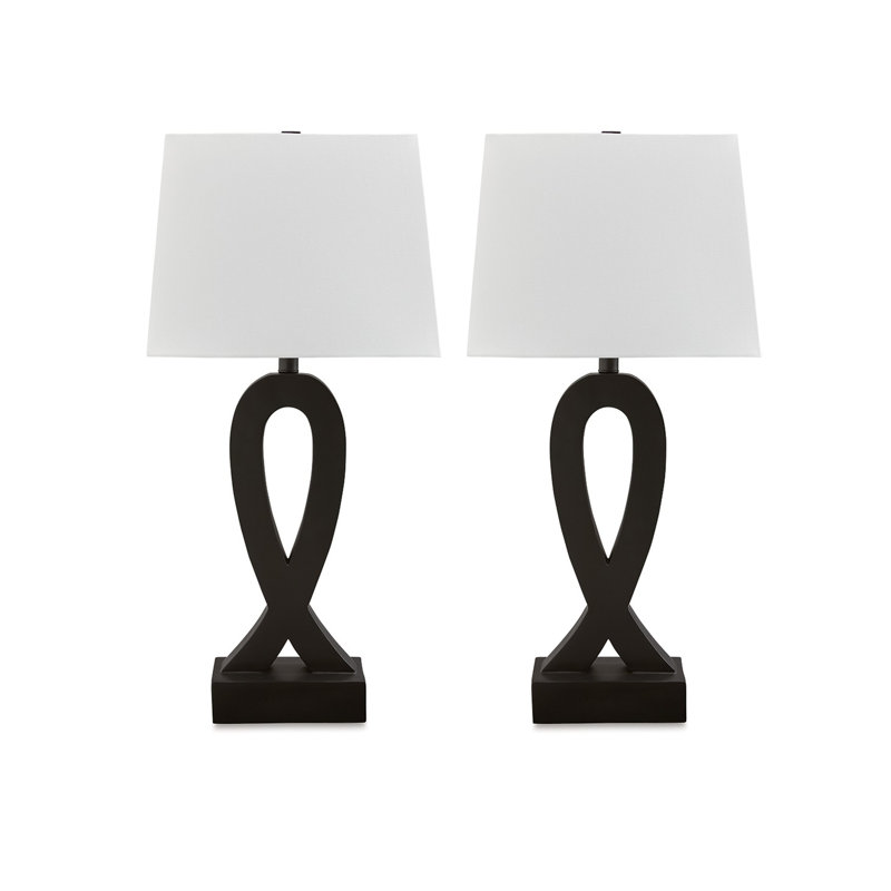Ensemble de 2 lampes de table 29 po, base solide noire sculpturale, rigide Empire
