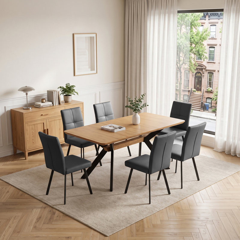 Ensemble de table de salle à manger extensible 7 pièces Kosinski avec 6 chaises modernes, Grey