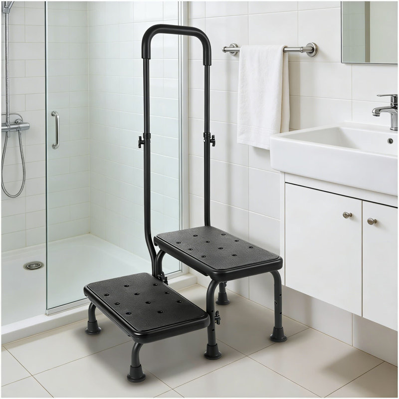 Adjustable Bed Step Stool With Handrail For Elderly And Seniors - Heavy Duty 450 Lbs Capacity, Non-Slip Platform, Tool-Free Assembly For High Beds And Safe Mobility