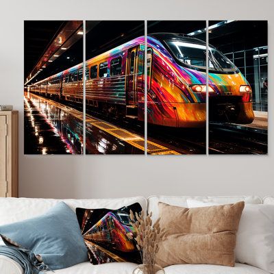 Colorful Graffiti Train  Journey - Transportation Train 4 Piece Wall Art