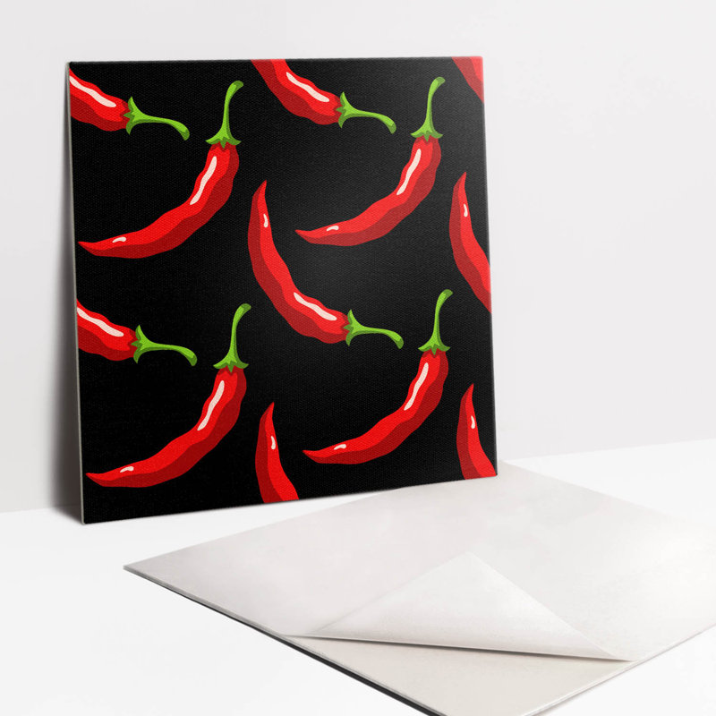Self Adhesive Vinyl Splashback Wall Tiles Sticker Peel Stick set 9 pieces 30x30 cm Chilli pepper