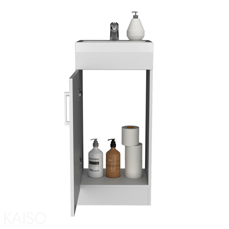16" Bathroom Vanity Single Door, Resin Sink And Faucet White
