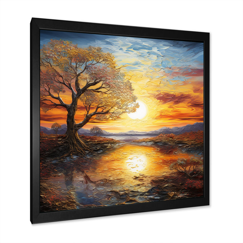 Sunrise Charm liquide Art II, Cadre simple noir, H 16 po x l 16 po x P 1 po