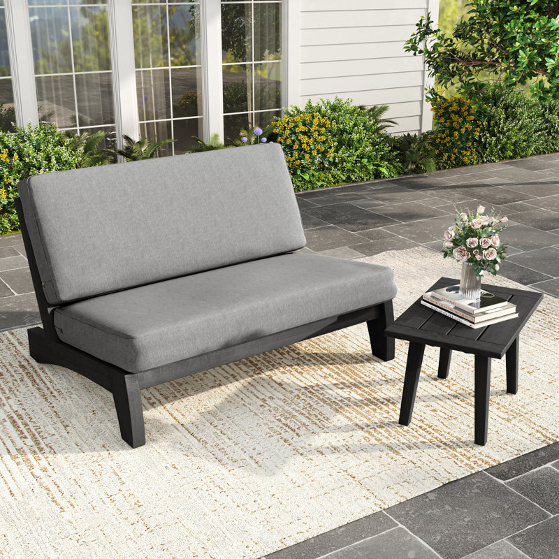 Polett 2 Piece Solid Wood Sofa Seating Group with Cushions, Gray, Black