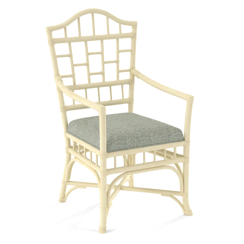 Chippendale Upholstered Arm Chair, Bisque, Light Blue Performance Fabric; 0851-55