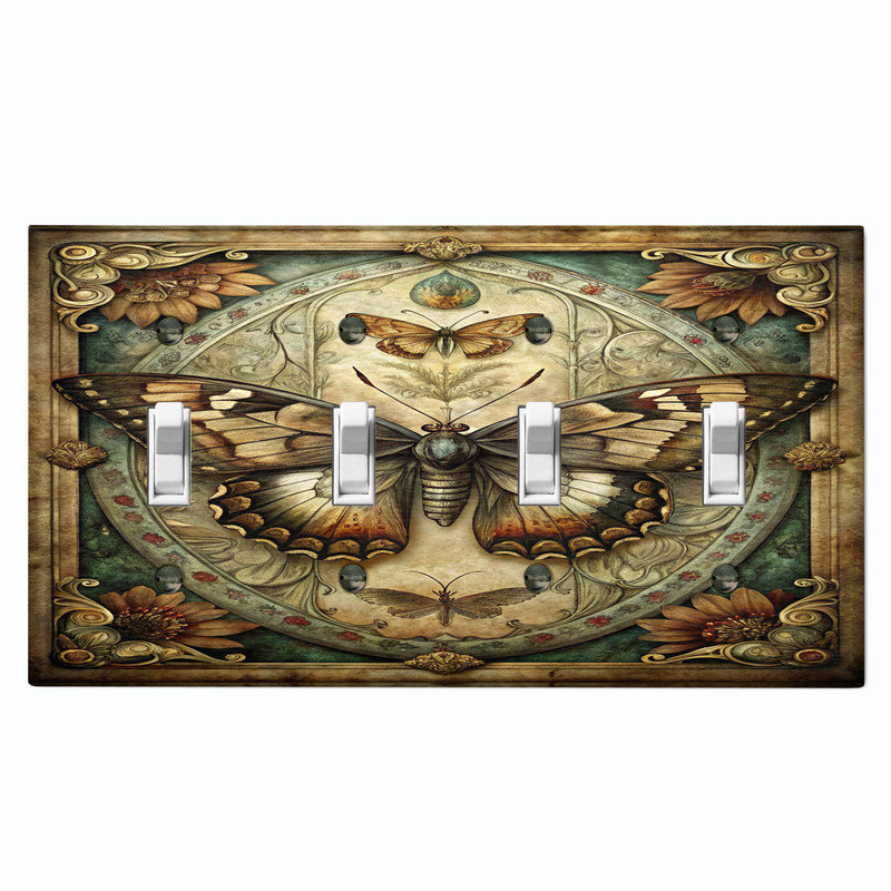 Couvercle de plaque d'interrupteur en métal; Bascule à 4 bandes US standard - portrait de papillon, # 4 Quad bascule