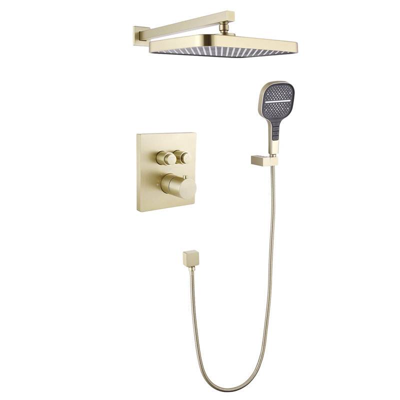 Brushed Gold Dual Square Rainfall Shower System with Handheld