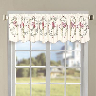 Floral Embroidery Scalloped 60.00'' Window Valance
