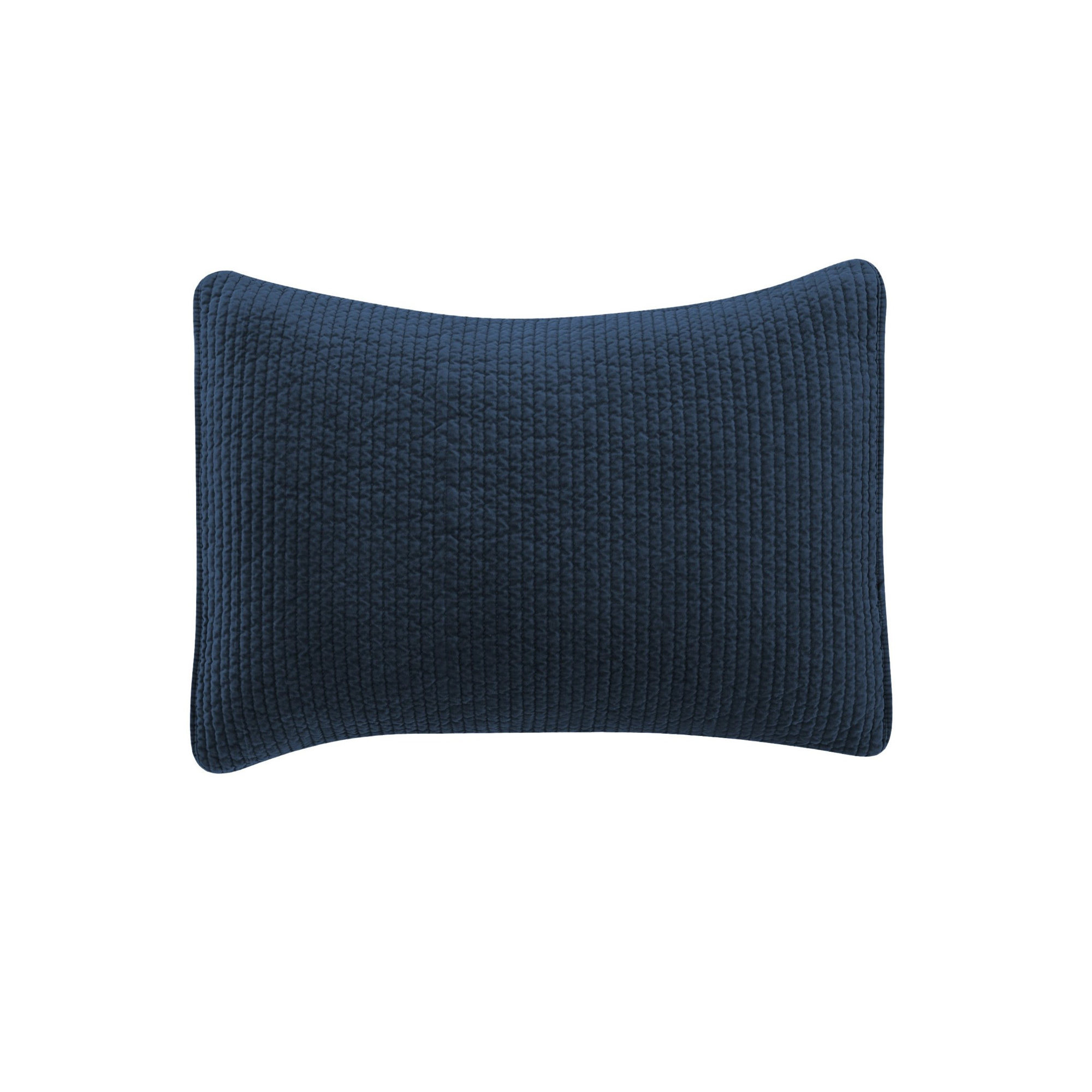 Kobie Stonewashed Cotton Velvet Quilted Modern Rustic 12x16 inch Boudoir Pillow, Navy