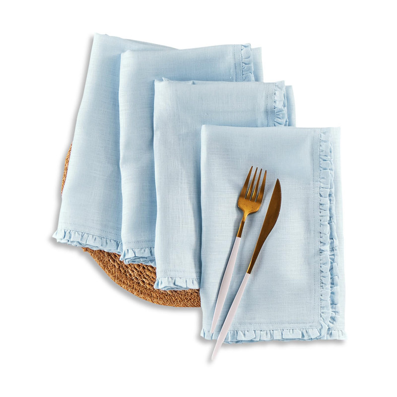 Juliette Ruffle - 100% Pure Linen Dinner Napkins, Ice Water
