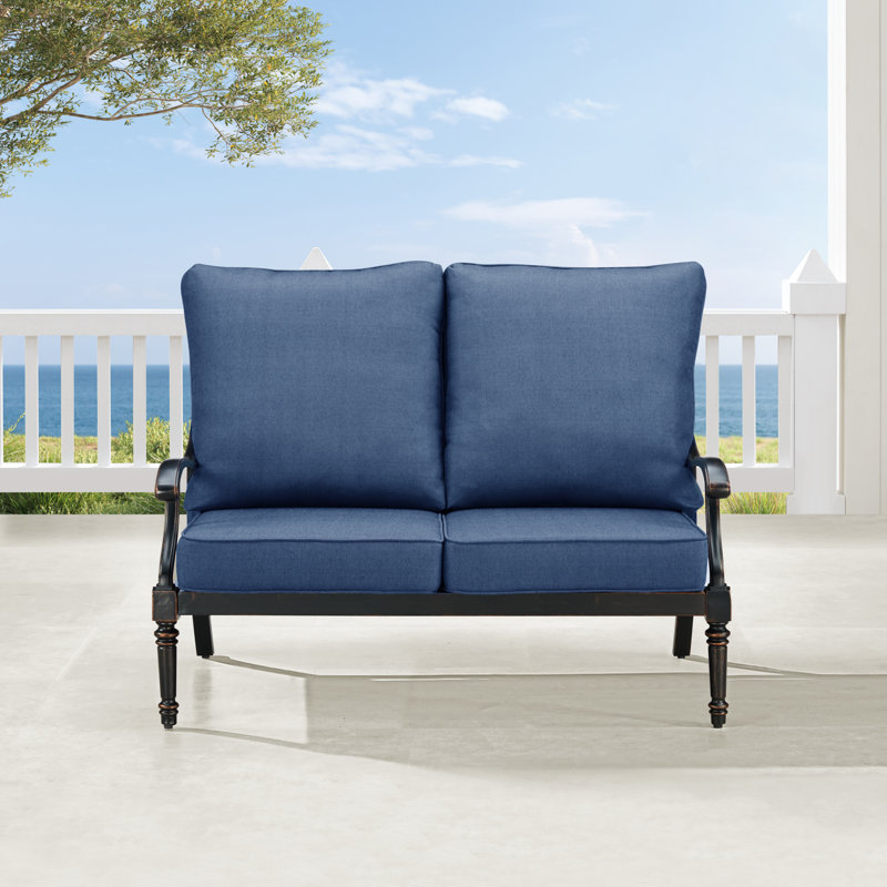 Causeuse d'extérieur avec coussins de 53,1 po de largeur Lowellville, Bleu