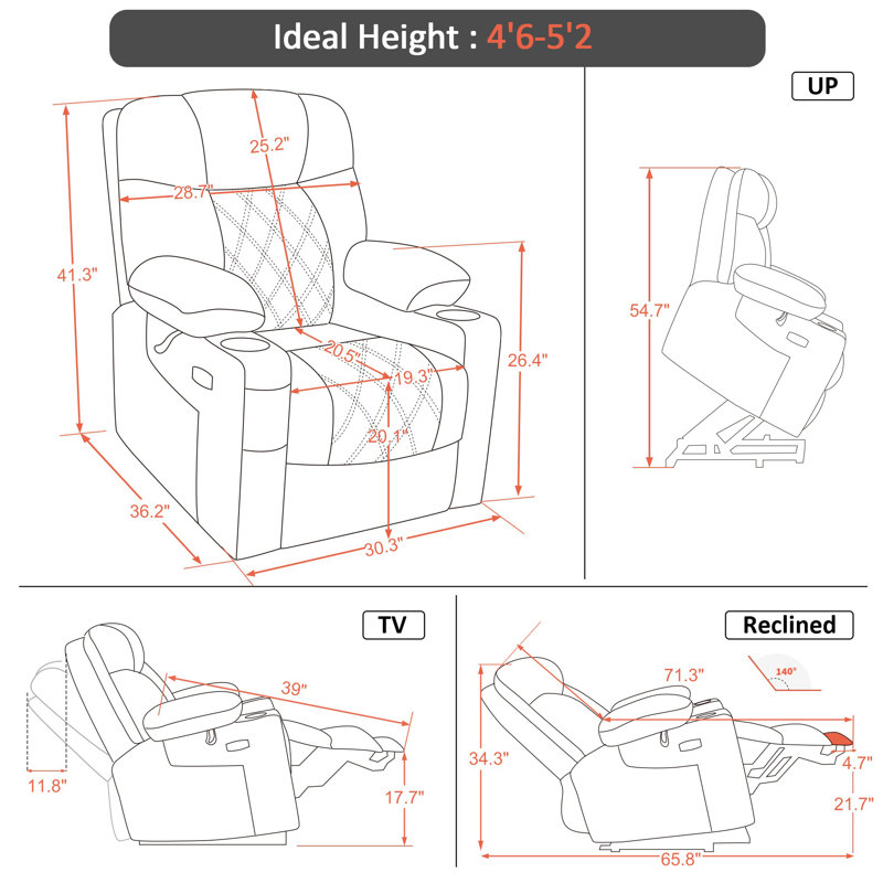 Lift Assist Recliner with Massager, Pink Faux Leather