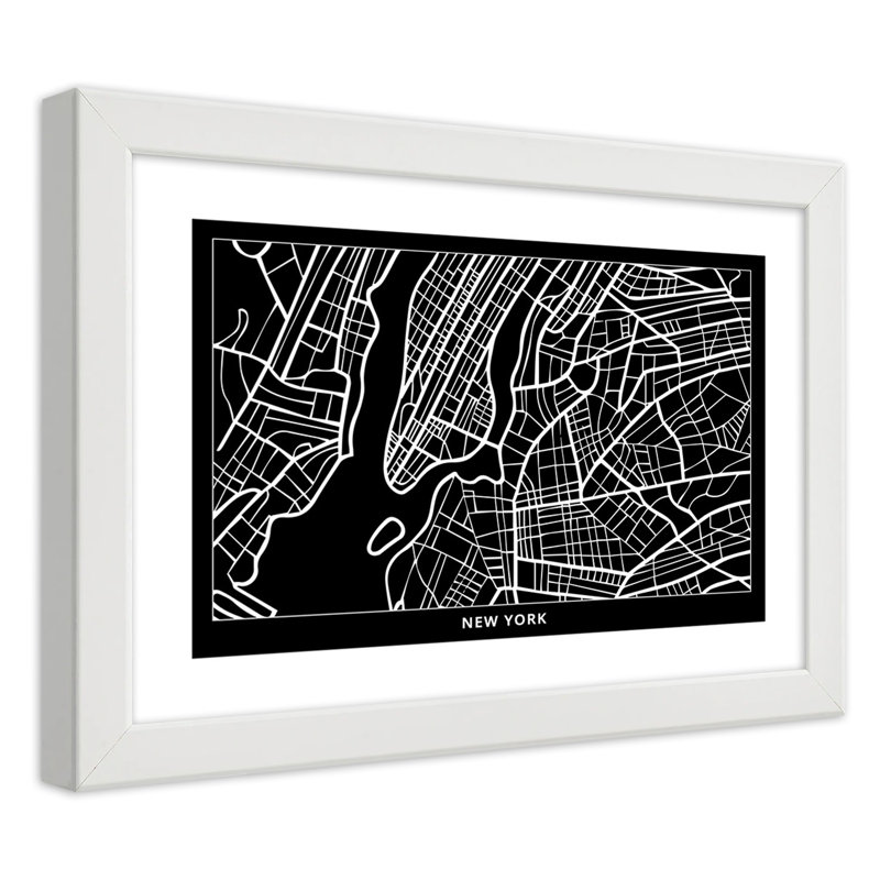 Plan Of The City Of New York - Single Picture Frame Print, 70cm H x 100cm W, White