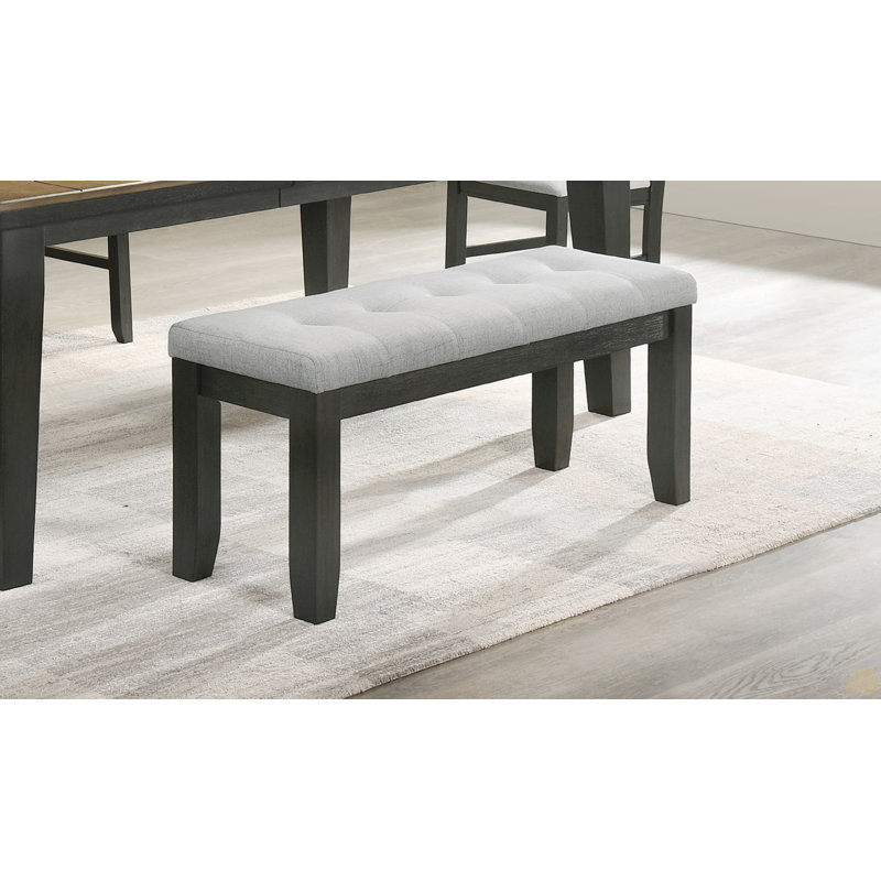 1Pc Bench Fabric Upholstery Tufted Tapered Wood Legs, Gray