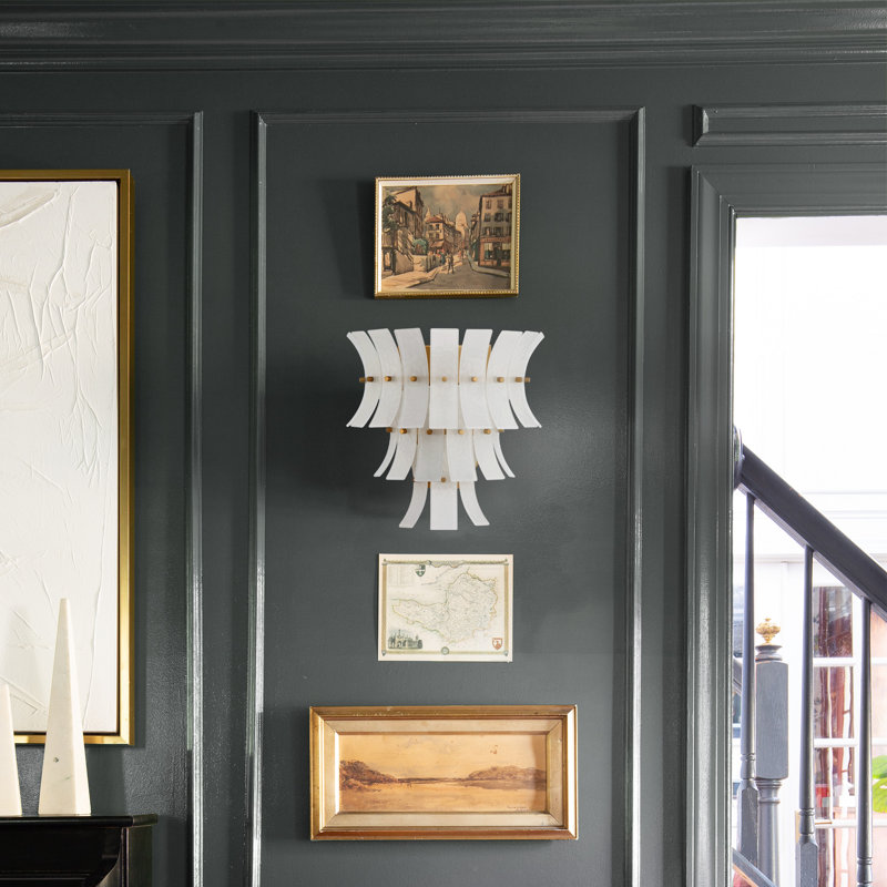 3 Light Sconce, Aged Brass/White