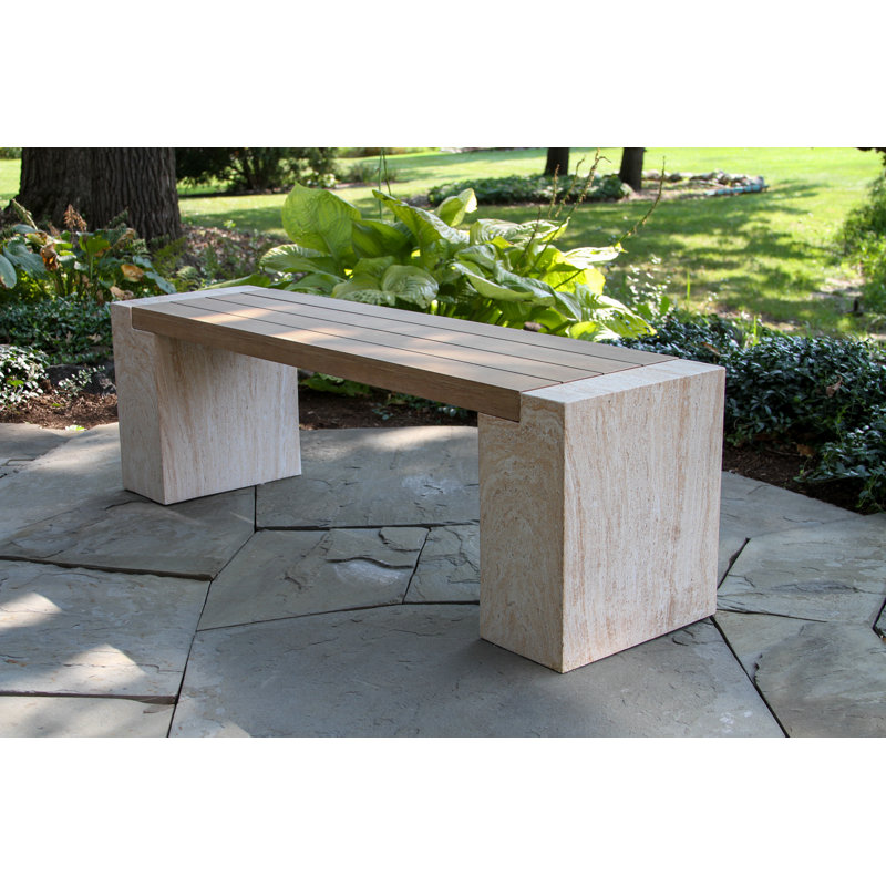 Lochland Antique Wash Eucalyptus & Composite Dining Bench, Travertine/Natural
