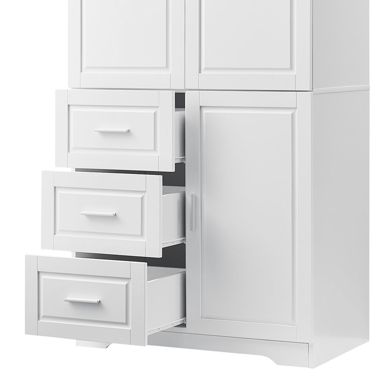 Armoire de rangement haute et large avec portes et tiroirs pour la salle de bain, le bureau et le salon, Blanc