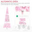 Arbre de Noël artificiel enneigé avec forme de crayon, branches réalistes en pin, lumières DEL blanc chaud, ouverture automatique, rose et blanc-372499373