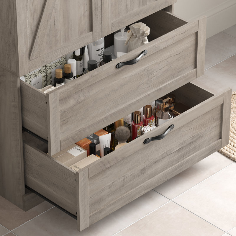 70.3" H Freestanding Bathroom With 2 Drawers, Ash Grey