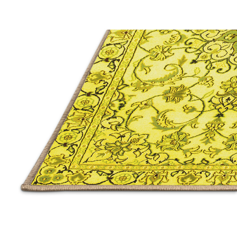Tapis traditionnels jaunes 1177 lavables à la machine, Rectangle 7 pi x 10 pi