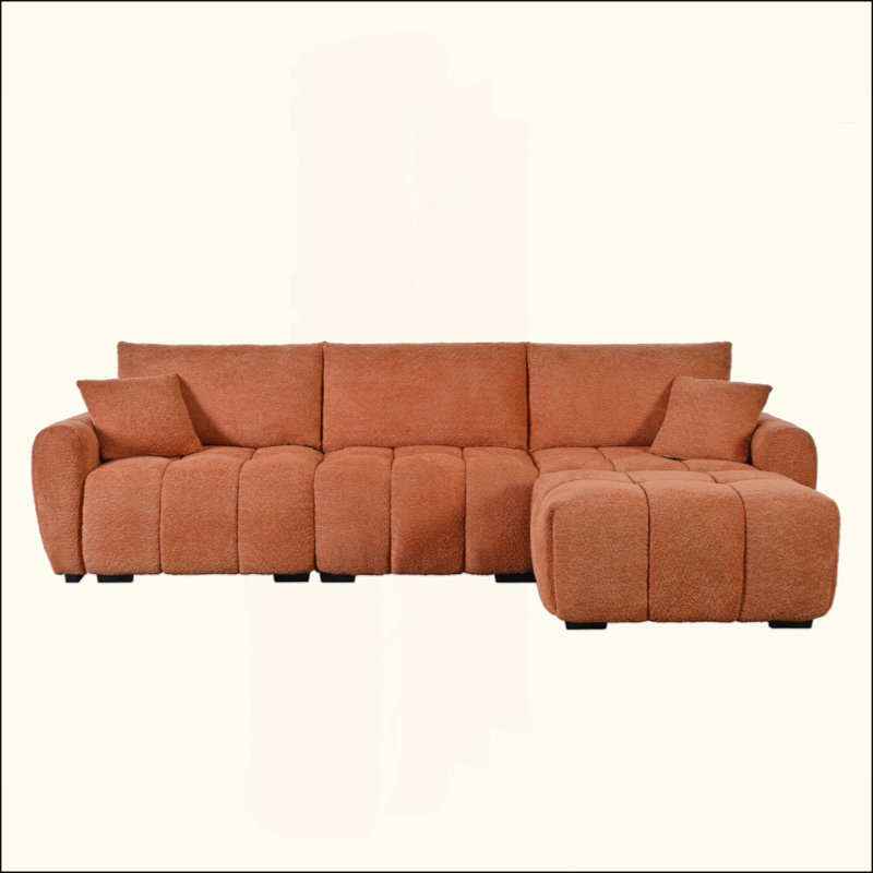 Canapé modulaire modulaire, en forme de L avec siège très grand, conception en ligne, repose-pieds mobile, mousse haute densité, combinaison libre, structure en métal et en bois robuste, tissu bouclé
