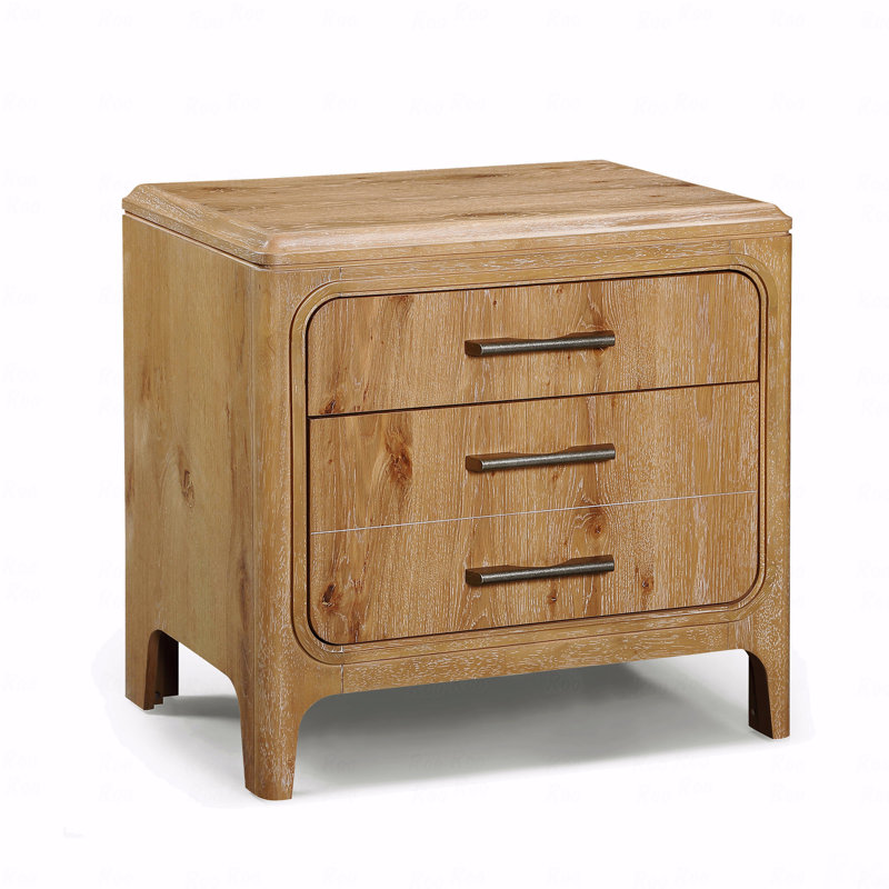 Mobilier de chambre à coucher en bois naturel avec table de chevet à 3 tiroirs 1Pc