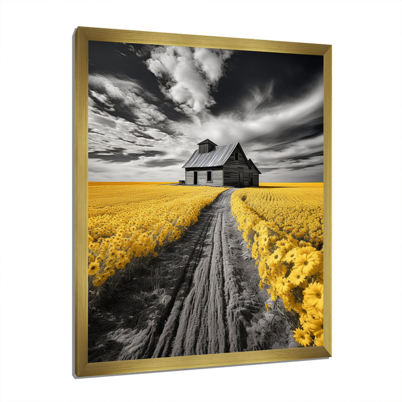«Tolima Barn Country Legacy Pointillism IV», reproduction sur toile, Cadre doré simple, H 44 po x l 34 po x P 1,5 po