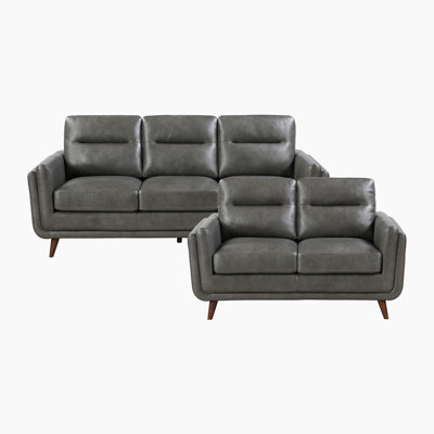 Cesar Modern & Contemporary Top Grain Leather 2-Piece Living Room Sofa Set with Removable Back Cushion Covers