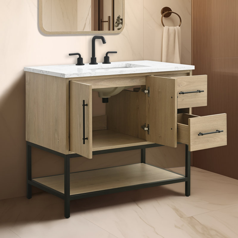 Meuble-lavabo simple 36 po avec plateau en pierre d'ingénierie Cherita