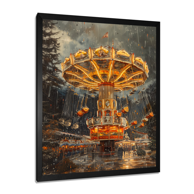 Carousel Amusement Parks Adventure I - Art mural avec parcs d'attractions, H 30 po x l 40 po, Cadre simple noir