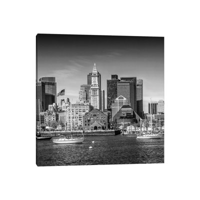 Boston Skyline Monochrome by Melanie Viola - Wrapped Canvas Print