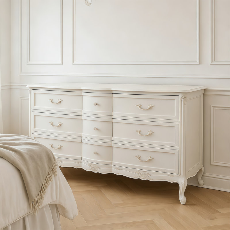 Commode de style français rétro sculptée, Crème